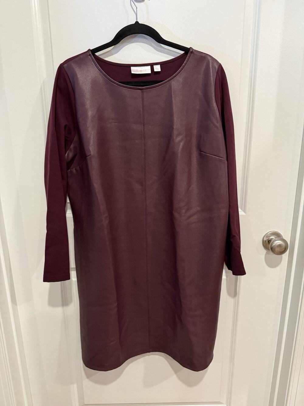 Belle by Kim Gravel Sz XL Ponte Knit & Faux Leather Dress CHOCOLATE PLUM